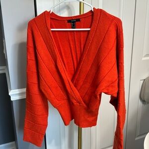 Forever 21 Orange V Neck Sweater Size Small